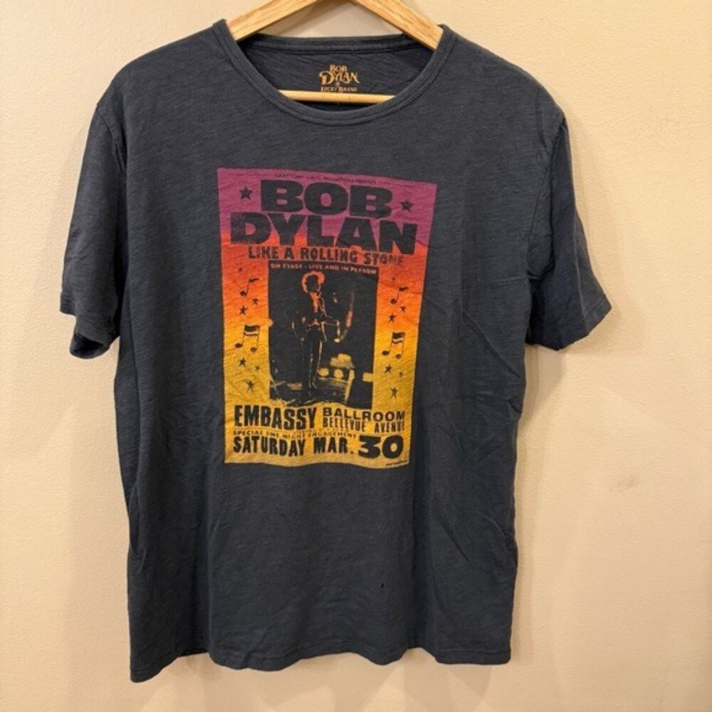 Bob Dylan x Lucky Brand Men’s T Shirt Size Large Unisex Tee Distressed Gray
